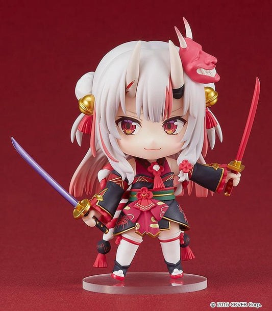 Hololive Nendoroid No.1951 Nakiri Ayame re-run chibi figure with oni horns, mask, and red shrine maiden outfit