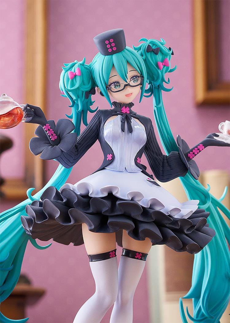 POP UP PARADE Hatsune Miku Glasses x Café Ver figure with glasses, teapot, teacup, and elegant café-themed outfit