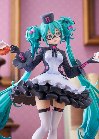 POP UP PARADE Hatsune Miku Glasses x Café Ver figure with glasses, teapot, teacup, and elegant café-themed outfit