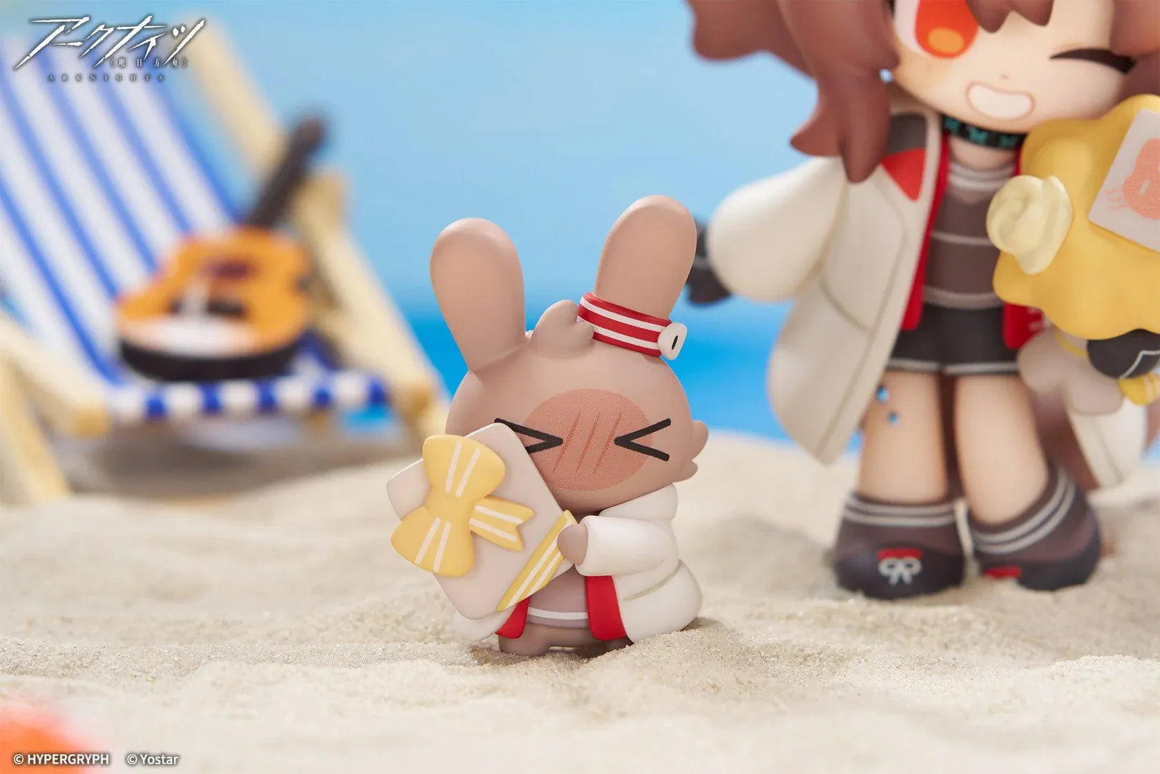 Arknights Cuties Series Angelina Chibi Figure with bunny companion, flower bouquet, baskets, and flower shop display accessories