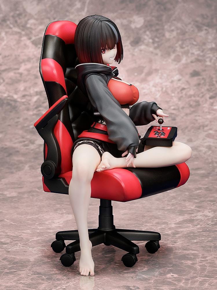 Zashiki Warashi-chan 1/7 scale figure sitting in red and black gaming chair holding a joystick