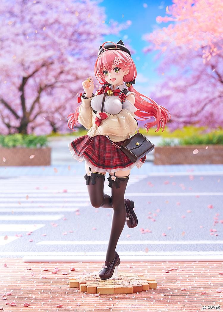 hololive production Sakura Miko Date Style Casual Outfit Ver. 1/7 Scale Figure with pink hair, plaid skirt, jacket, and shoulder bag