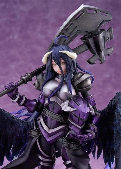 Albedo Hermes Trismegistus Ver. 1/7 scale figure in purple and silver armor, with dark feathered wings, a large black weapon, and a purple crystal base.