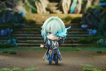 Honkai Star Rail Nendoroid Anaxa Figure featuring Anaxa with mint-green hair, red eyes, ornate outfit details, and translucent blue effect accessory.