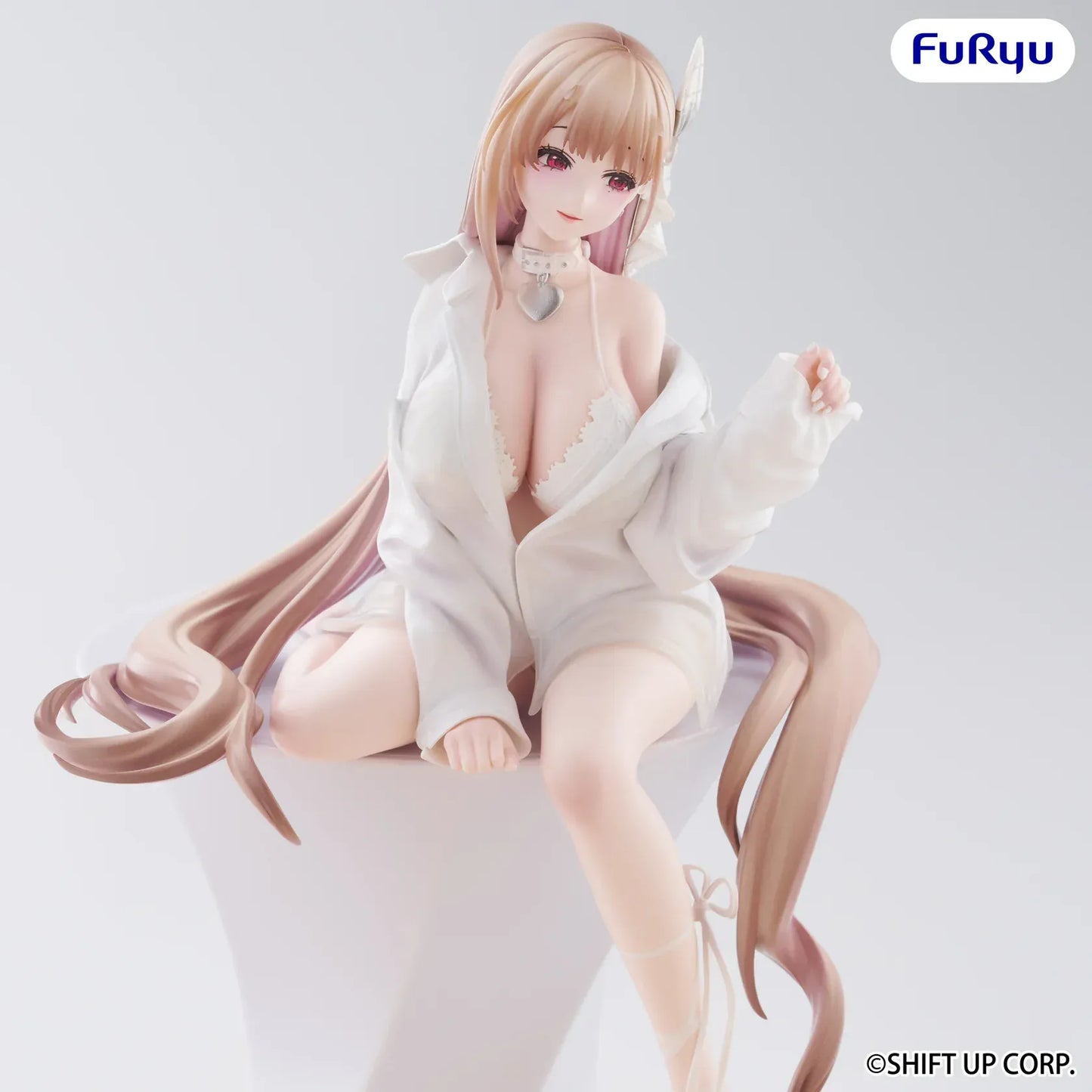 Goddess of Victory Nikke Viper Noodle Stopper figure seated in white outfit with long flowing hair