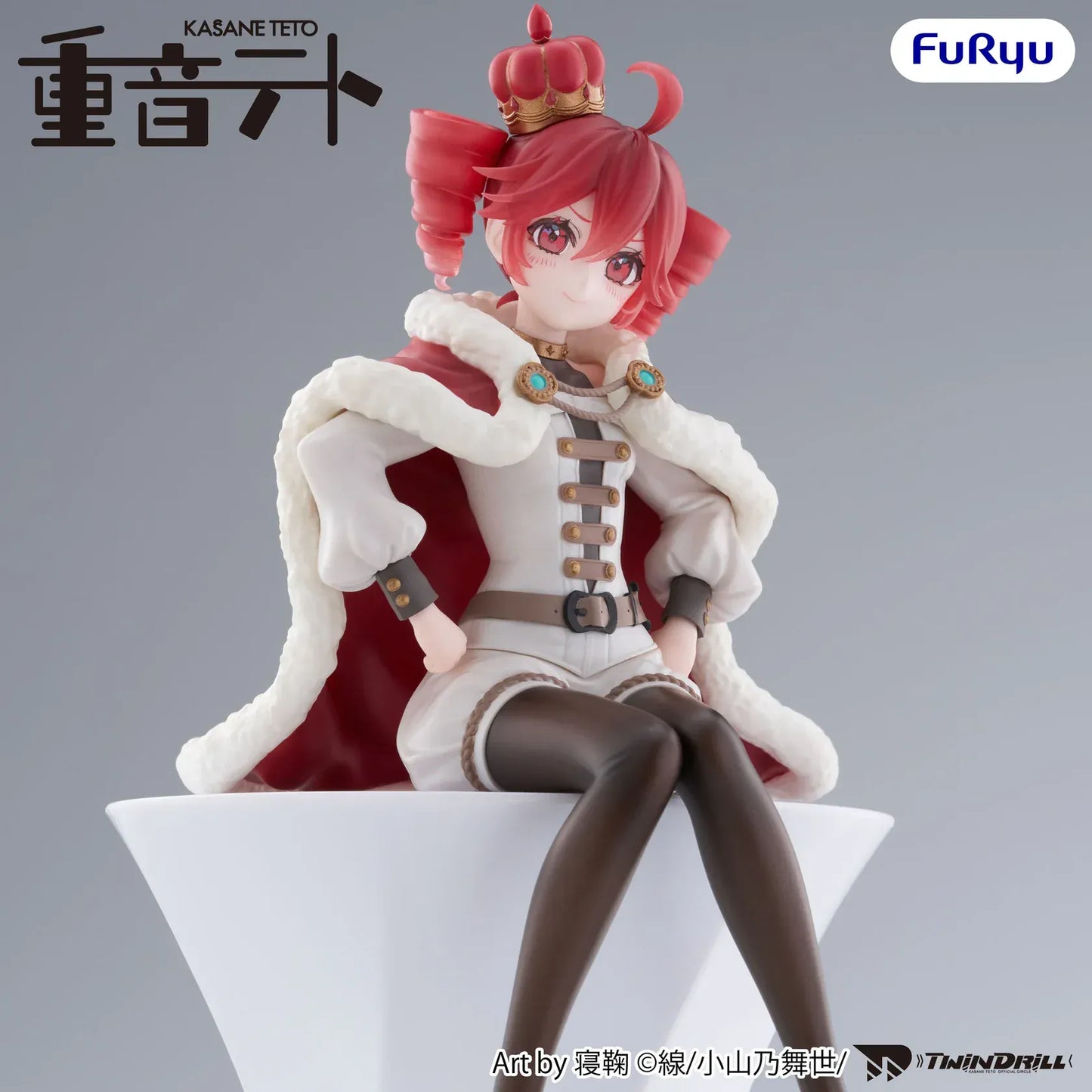 UTAU Kasane Teto King Ver Noodle Stopper figure with crown, red cape, and seated pose