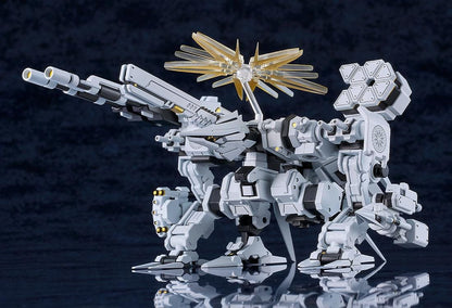 Blue Archive MODEROID Daath Model Kit featuring a white and black armored mecha design with gold effect parts and detailed mechanical styling
