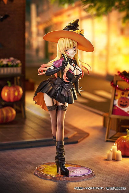 My Dress-Up Darling Marin Kitagawa Halloween Ver 1/7 scale figure featuring Marin in a witch-inspired Halloween outfit with pumpkin accents and themed display base