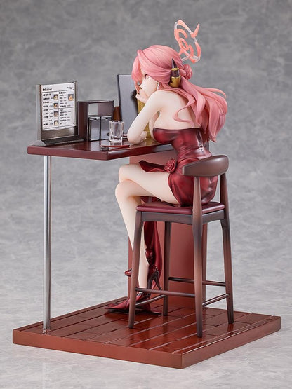 Blue Archive Aru Dress Memorial Lobby version 1/7 scale figure seated at bar counter in red dress