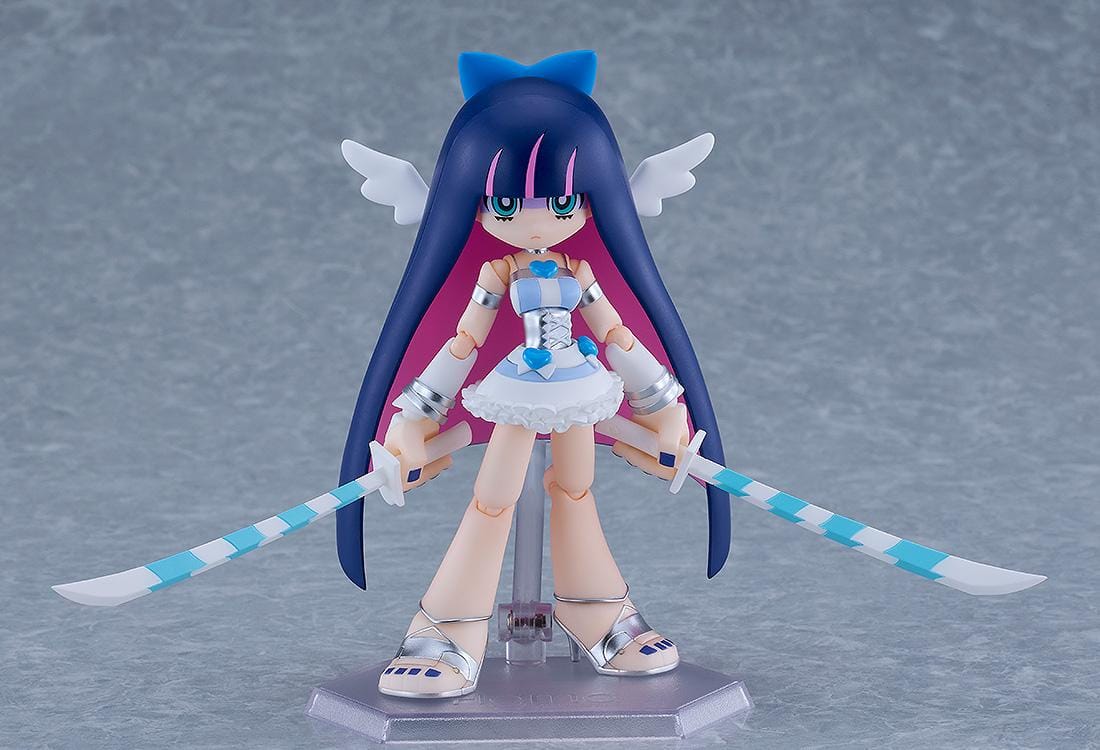 New PANTY & STOCKING with GARTERBELT figma Stocking Angel ver Figure with blue and pink hair, white angel outfit, halo, and wings