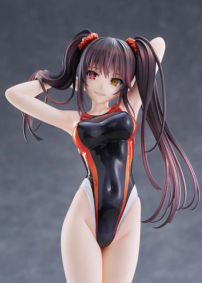 Swimsuit Silhouette DATE A LIVE Kurumi Tokisaki Swimwear Ver. 1/7 Scale Figure featuring Kurumi in a black, white, and red swimsuit with twin tails and a clear display base.
