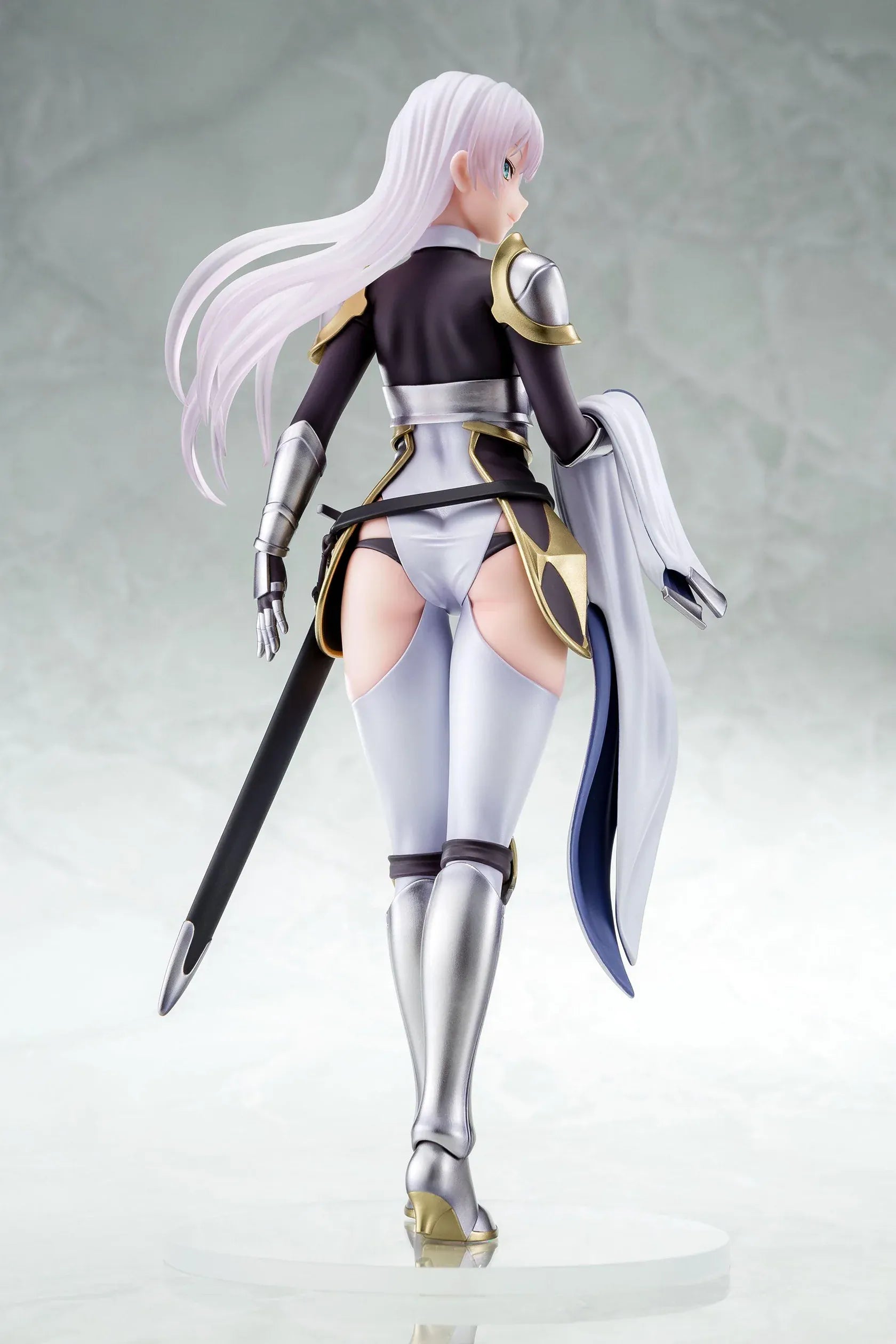 Old Country Bumpkin to Master Swordsman Allucia Citrus 1/6 Scale Figure with pale lavender hair, silver armor, sword accessory, cape, and clear display base