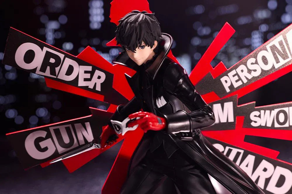 Persona 5 Royal Oshi Works Joker figure featuring Joker in his Phantom Thief outfit holding his signature dagger and mask on a themed display base