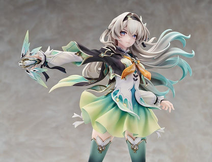 Honkai: Star Rail Firefly 1/7 scale figure in dynamic pose with green gradient outfit and translucent wing-like base