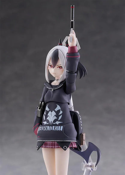 Blue Archive figma Kayoko Onikata Figure with black hoodie, plaid skirt, two-tone hair, halo detail, and tail