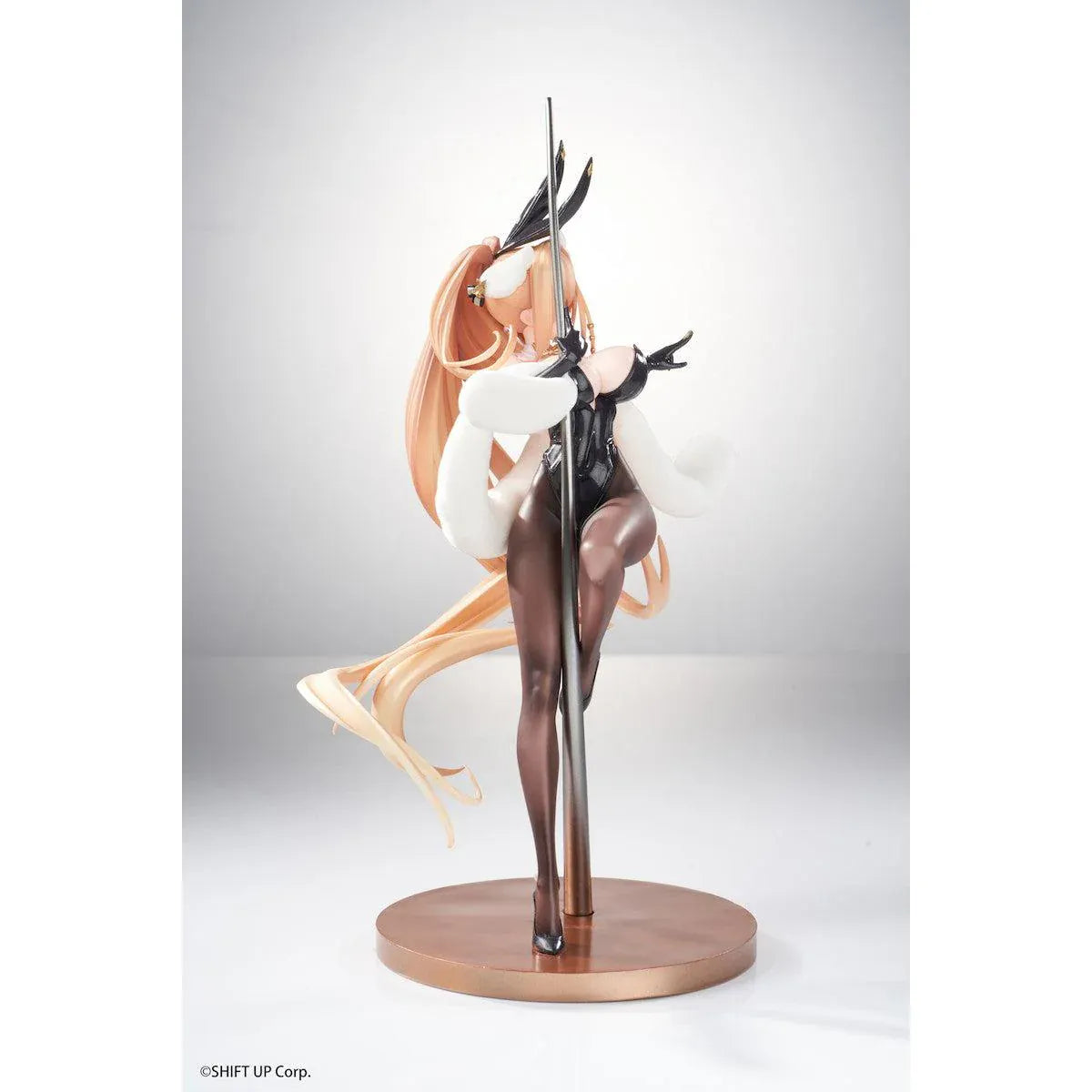 Goddess of Victory Nikke Rupee Lupin Rabbit Deluxe Ver. 1/10 Scale Figure with blonde hair, black bunny ears, rabbit outfit, posing pole, and display base