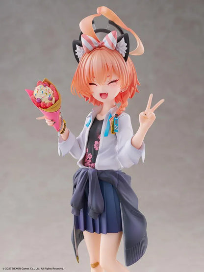 Blue Archive Neru School Memorial Lobby Ver 1/7 Scale Figure holding a colorful crepe and making a peace sign