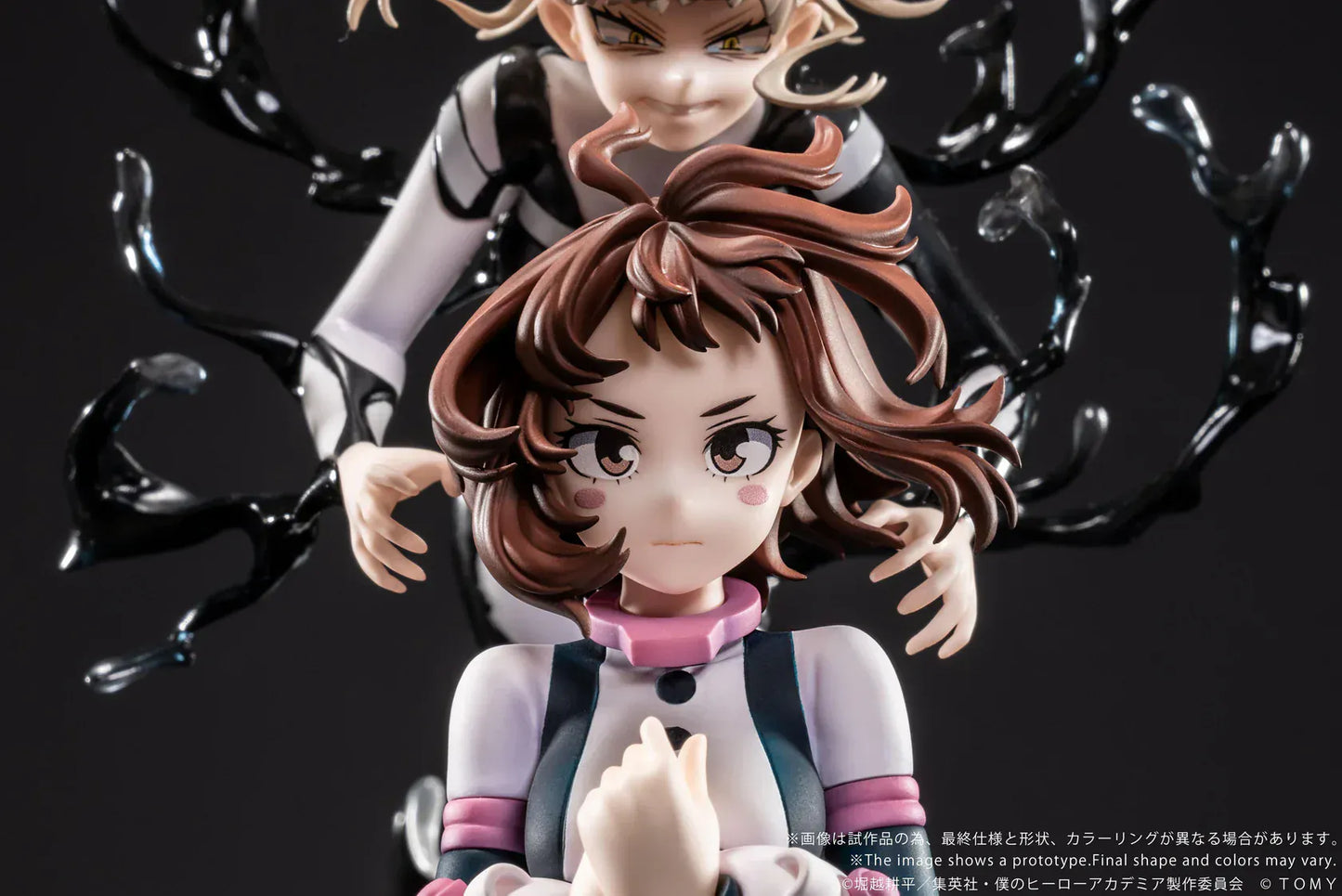 Ano-Bamen My Hero Academia Shojo no Ego 1/10 Scale Figure featuring Ochaco Uraraka and Himiko Toga posed dramatically over a black, fluid-like base.