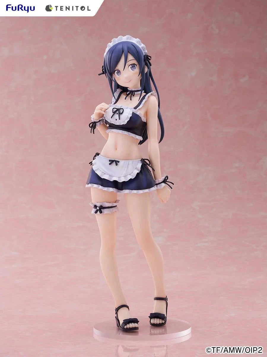 Oreimo Tenitol Tall Ayase Aragaki Swimsuit Maid Ver. Figure featuring Ayase in a navy and white maid swimsuit holding a relaxed pose surrounded by desserts