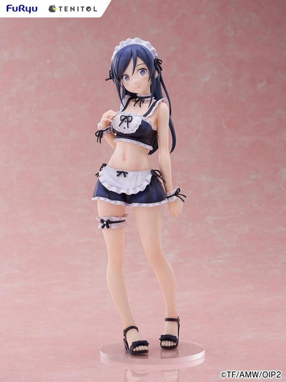 Oreimo Tenitol Tall Ayase Aragaki Swimsuit Maid Ver. Figure featuring Ayase in a navy and white maid swimsuit holding a relaxed pose surrounded by desserts