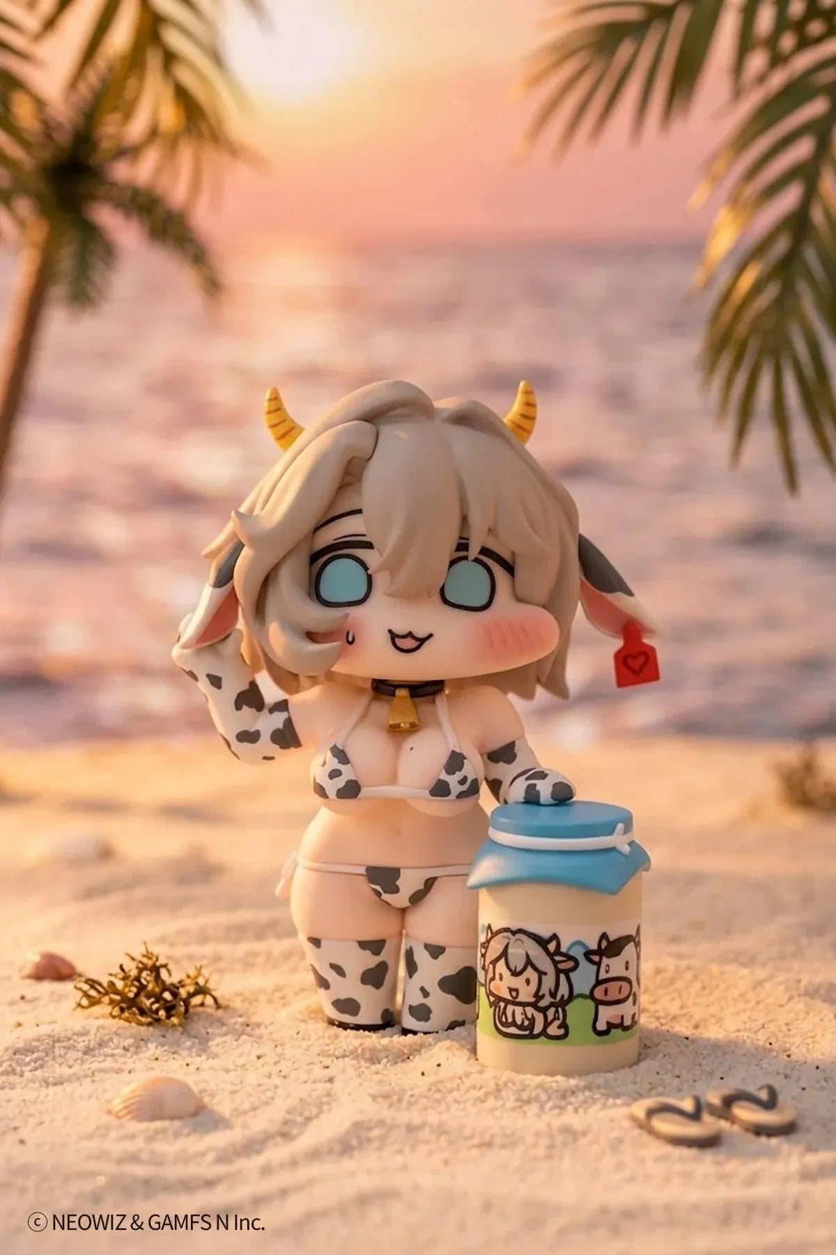 Milky Bikini Teresse-chan x illustration by JAZZ JACK Non Scale Figure featuring Teresse-chan in a cow-print bikini with horn details, floppy ears, and milk can accessory.