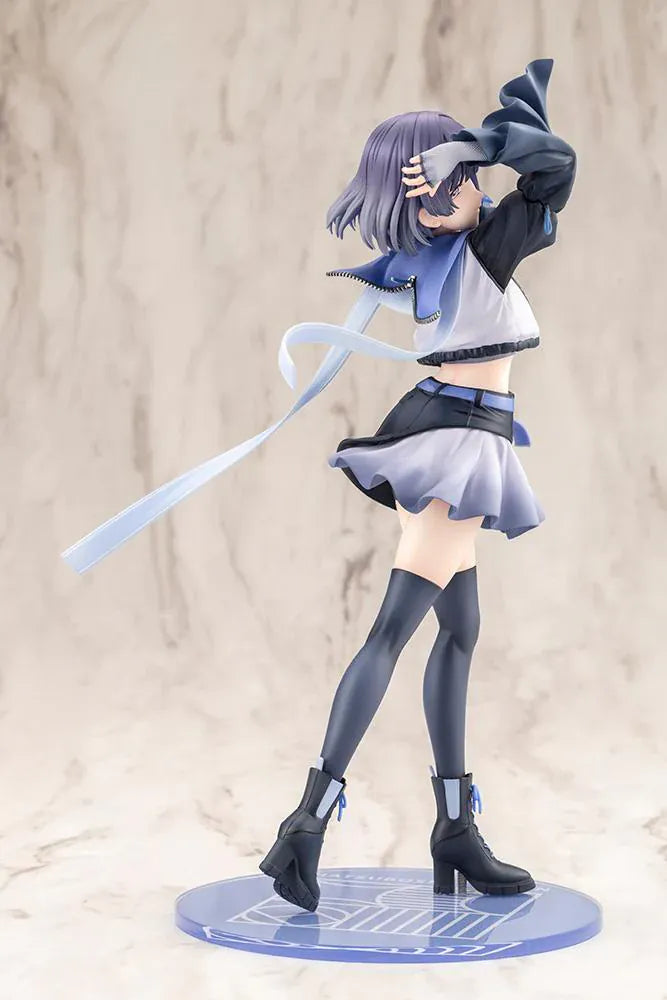 The Idolmaster Gakuen Misuzu Hataya Moon Turtle 1/7 Scale Figure with purple hair, blue-and-black outfit, flowing ribbon, and display base