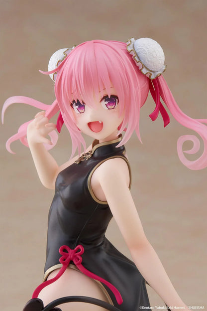 To Love-Ru Darkness Desktop Cute Nana (Chinese Dress Ver.) Figure featuring Nana Astar Deviluke in a black and red cheongsam with twin tails and heart-shaped tail design.
