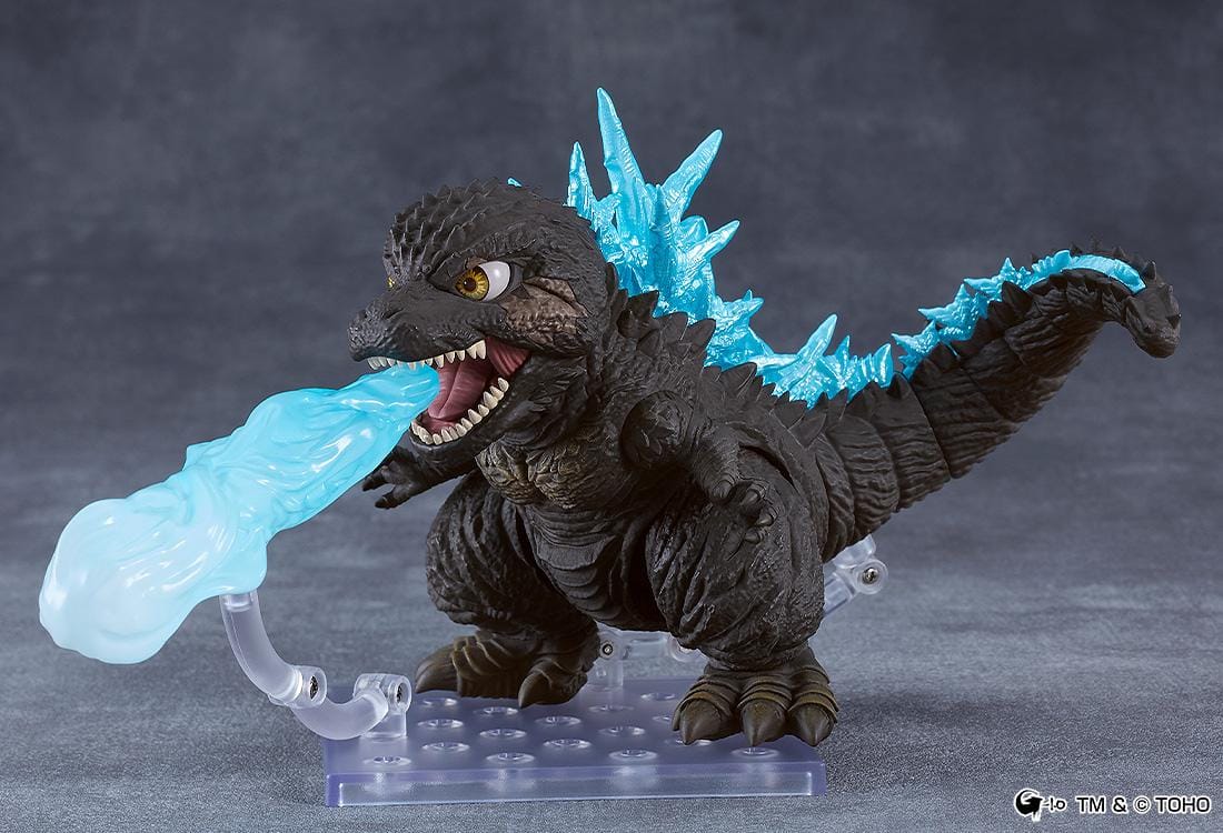 Godzilla Minus One Nendoroid Godzilla Figure 2023 featuring Godzilla in a chibi-style design with rugged scales, sharp dorsal plates, claws, open mouth, and long tail.