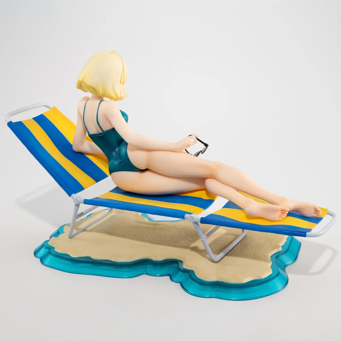Mobile Suit Gundam Gundam Girls Generation Sayla Mass Break Time Reissue featuring Sayla lounging on a beach chair with teal swimsuit, sunglasses, and beach-themed display base.