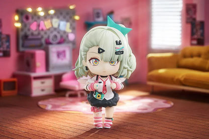 Zenless Zone Zero Nendoroid Sunna figure featuring mint-green hair, colorful accessories, and her signature launcher in an adorable chibi design