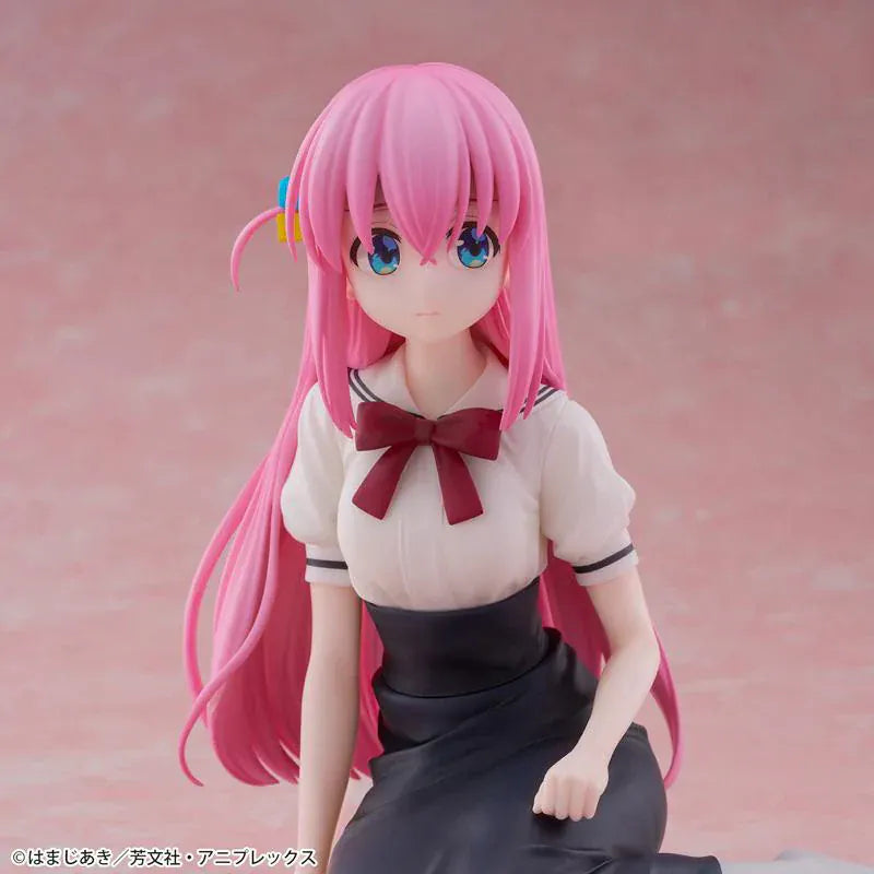 Bocchi the Rock Hitori Gotoh Casual Wear Ver 1/6 scale figure kneeling in café outfit with long pink hair