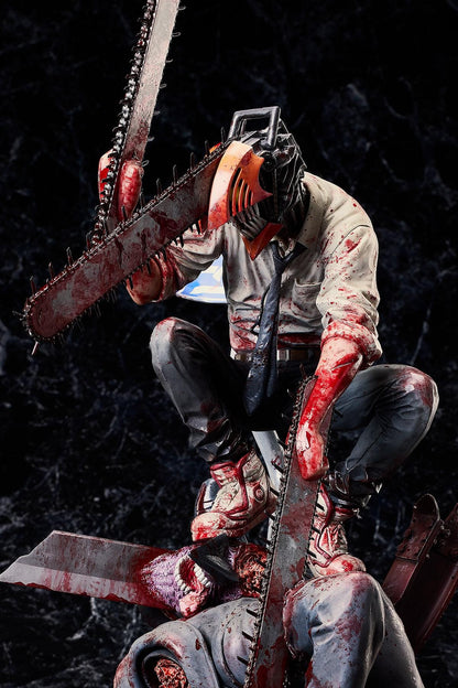 Chainsaw Man Takayuki Takeya Ver. 1/6 Scale Figure dynamic battle scene with Denji holding dual chainsaws over defeated enemy