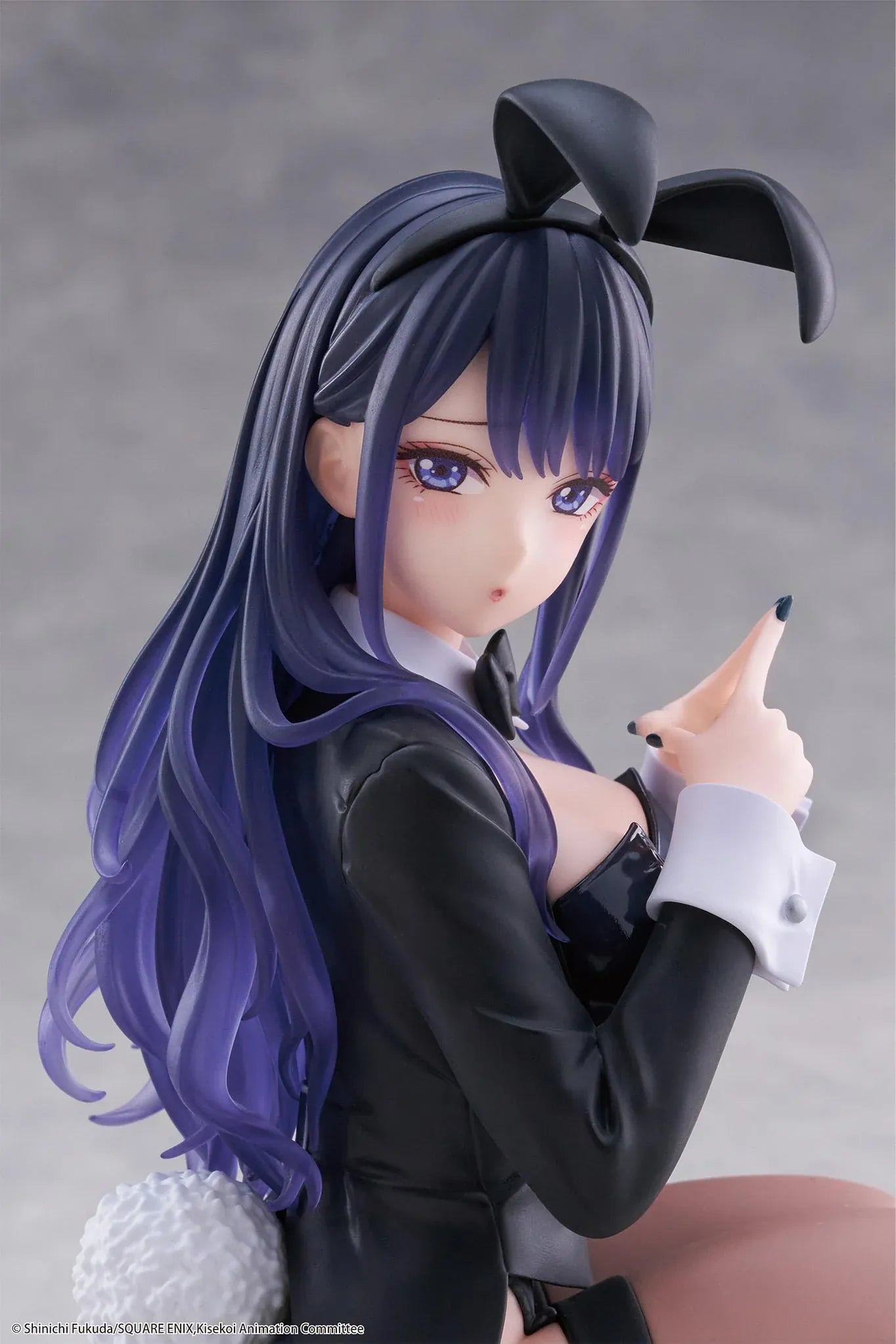 My Dress-Up Darling Desktop Cute Figure Marin Kitagawa Arisa Izayoi Ver. with purple hair, black bunny-style outfit, headband, and crouching pose