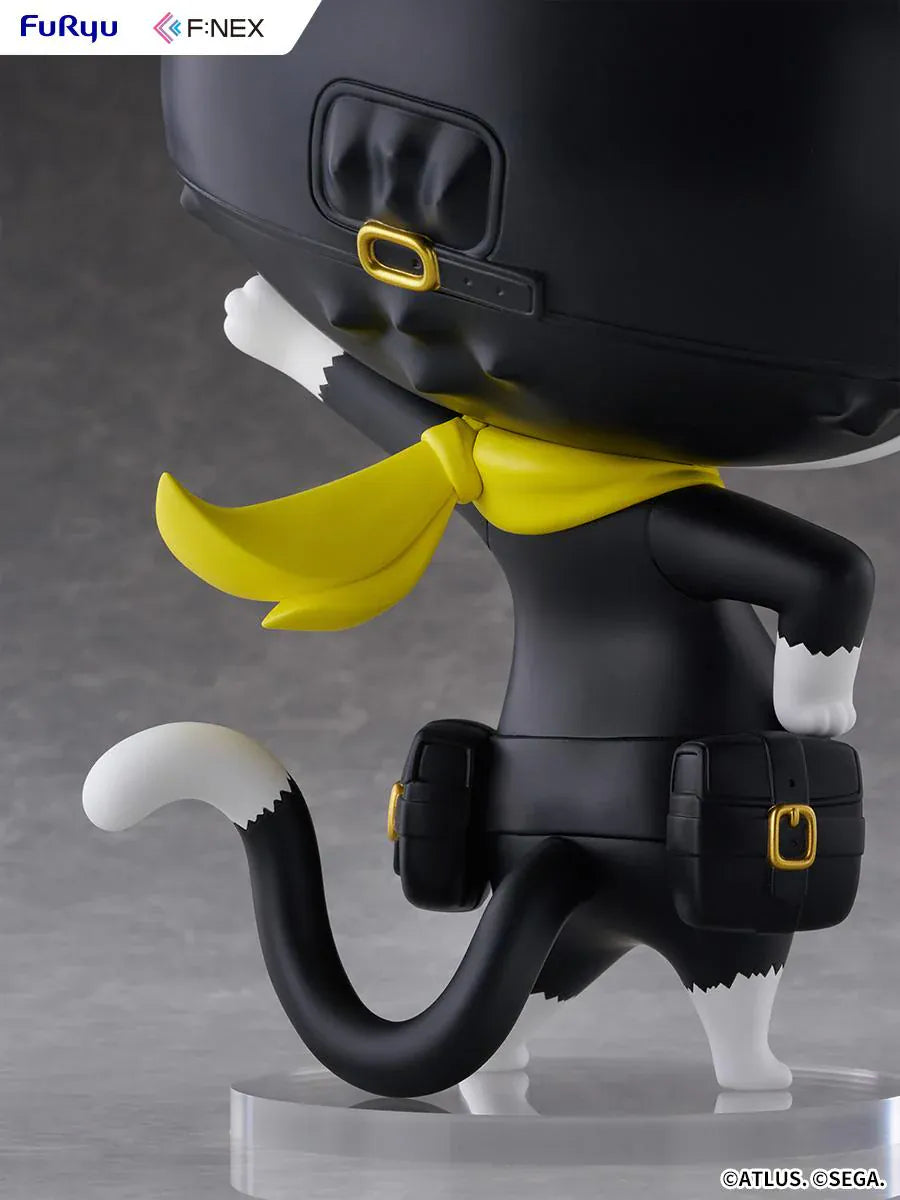 Persona 5 Royal F:Nex Morgana Big Soft Vinyl Figure with black cat design, blue eyes, yellow scarf, and waving pose