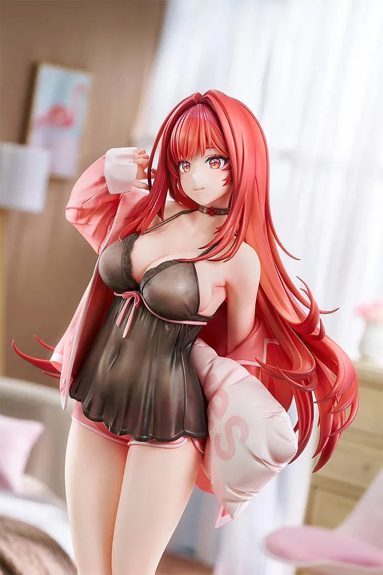 GODDESS OF VICTORY: NIKKE Rapi: Red Hood Cherished Red 1/7 scale figure wearing dark sleepwear and a pink cardigan while holding a pillow.