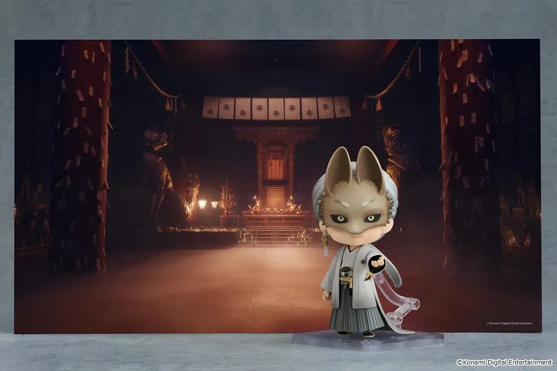 SILENT HILL f Nendoroid Fox Mask figure wearing a detailed fox mask, gray robes, pleated hakama, and a flowing tail.