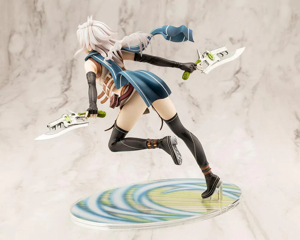 The Legend of Heroes Fie Claussell 1/8 Scale Figure Rerelease with white hair, flowing scarf, dual blade weapons, and dynamic action pose