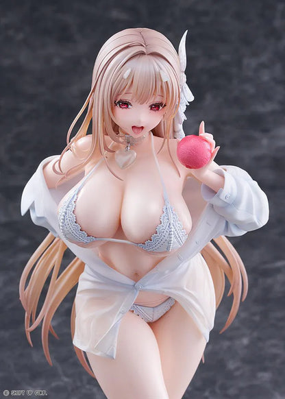 GODDESS OF VICTORY NIKKE Viper Shine of Love 1/7 Scale Figure with long hair, white beachwear-inspired outfit, apple accessory, and beach display base