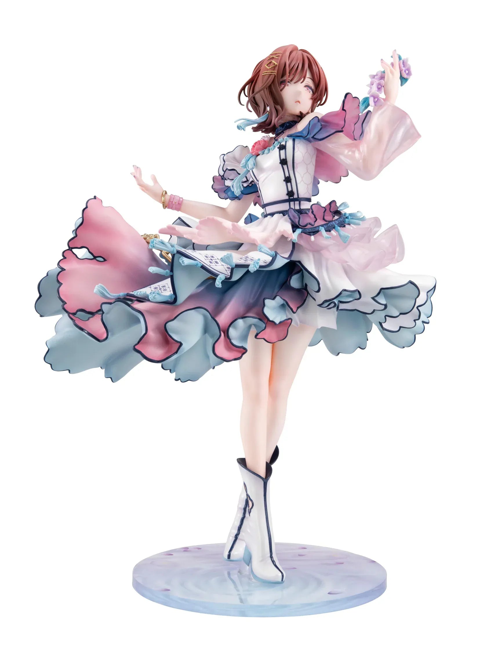 The Idolmaster Shiny Colors Lucrea Madoka Higuchi Merry Figure with pastel idol dress, floral accessories, flowing skirt, and elegant pose