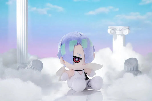 New PANTY & STOCKING with GARTERBELT Polyester Punipuni Plushie with lavender hair, white outfit, wing details, and seated chibi plush design