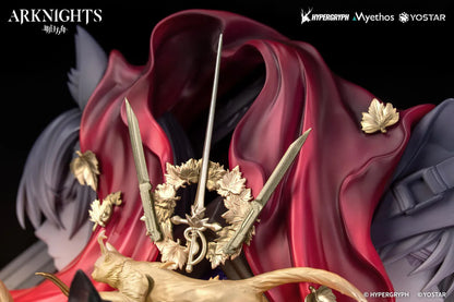 Arknights Miss Christine Elite 2 Ver. Diorama Non-Scale Figure with black cat, red bow, gold accents, theater masks, and red drapery