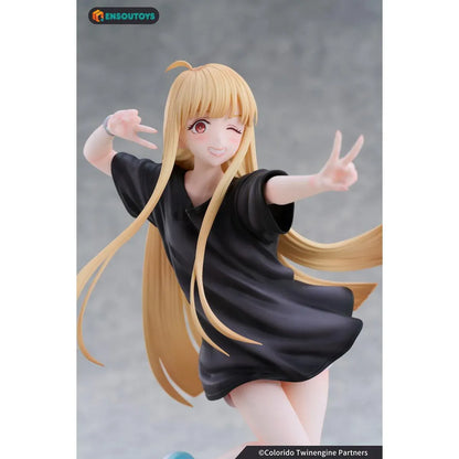Kaguya In the Real World Ver. 1/7 scale figure with flowing blonde hair, a black outfit, blue sneakers, and a winking peace-sign pose.