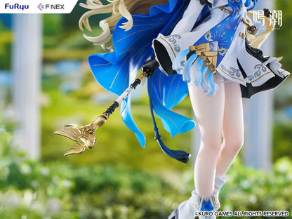 Wuthering Waves Phoebe 1/7 scale figure by FuRyu F:NEX featuring blue and white outfit with staff on floral garden base