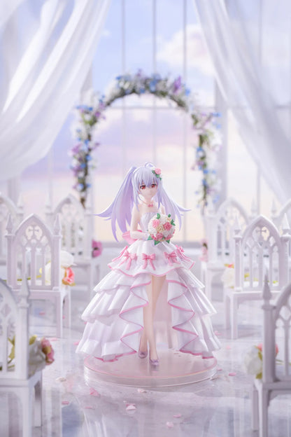 Plastic Memories Isla Wedding Dress Ver. 1/7 Scale Figure wearing a white and pink bridal gown while holding a rose bouquet