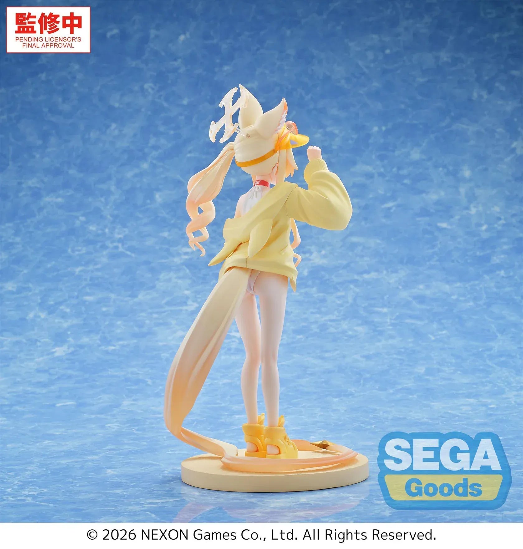 Seia swimsuit figure from Blue Archive with fox ears tail and oversized jacket standing on base
