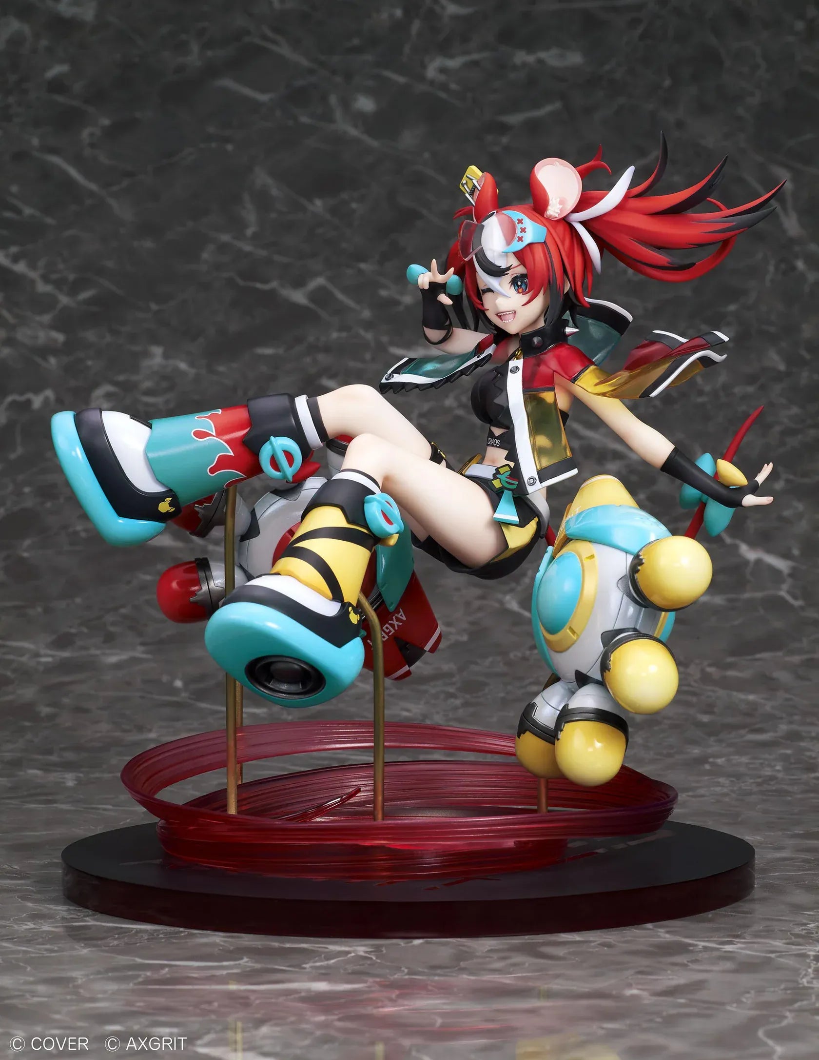 Hololive Hakos Baelz AXGRIT version 1/7 scale figure with dynamic pose red twin tails and mechanical companions