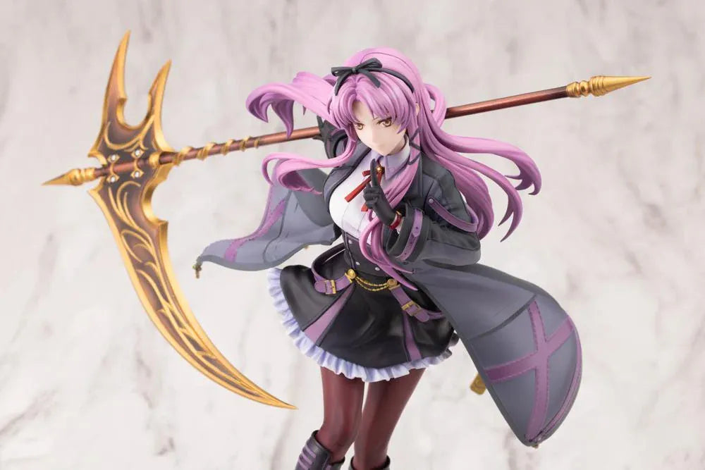 The Legend of Heroes Renne Bright Ver. 2 1/8 scale figure holding a large golden scythe in a black-and-purple outfit.