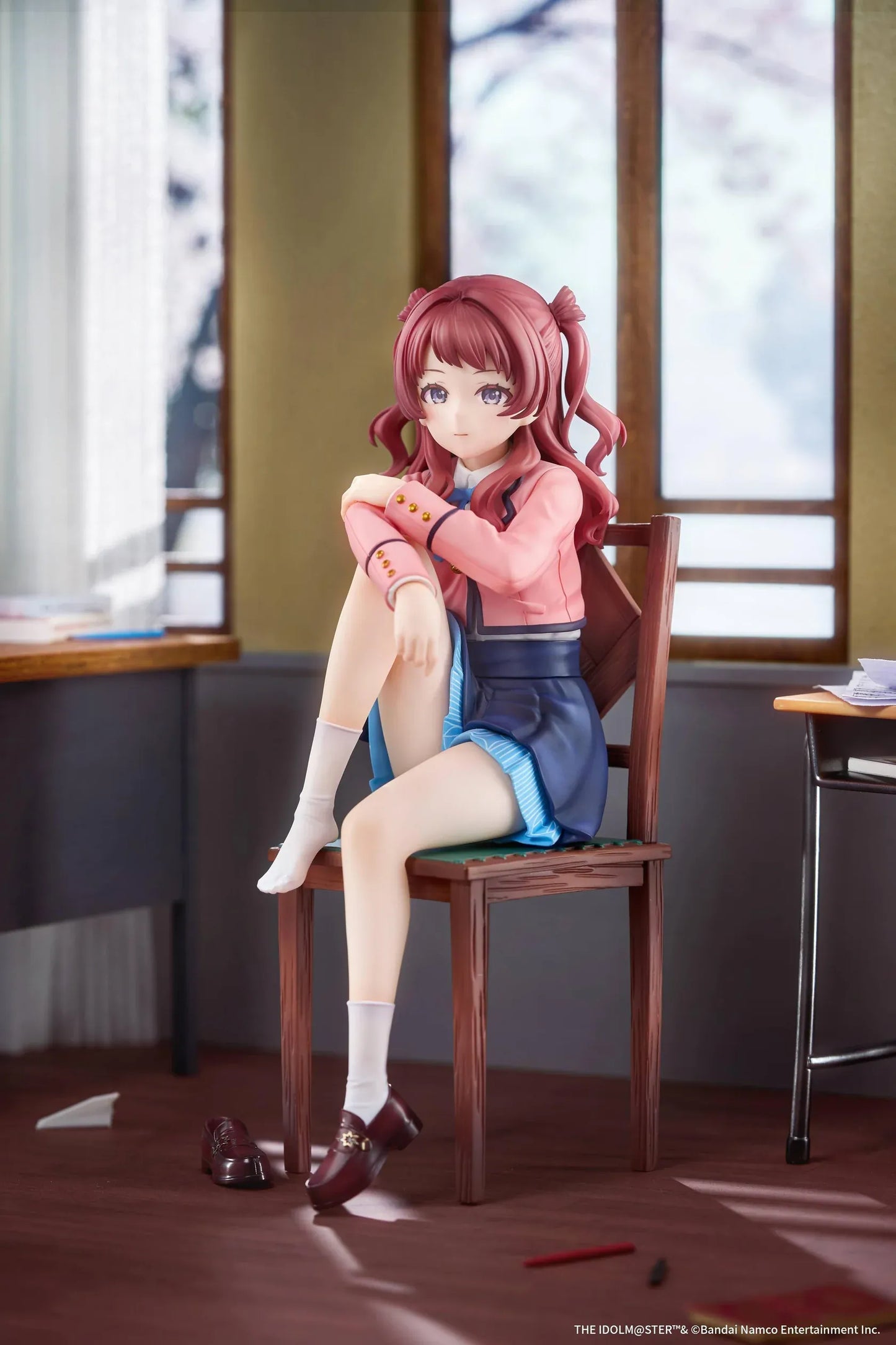 The Idolmaster Gakuen Saki Hanami Iris After the Rain Pre-Training Ver. 1/7 scale figure seated on a wooden chair.