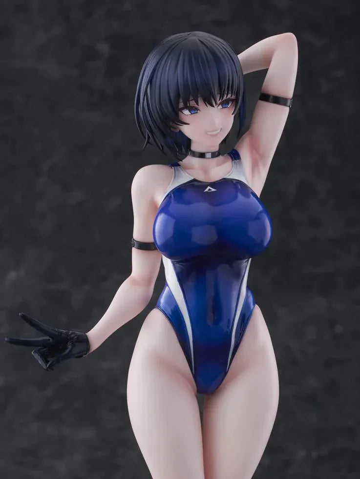 Sakura Aoba Umise 1/6 Scale Figure featuring Aoba Umise with short dark hair, blue eyes, glossy navy outfit, matching legwear, glove accents, and clear display base.