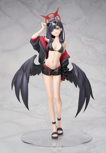 Blue Archive Ichika Swimsuit 1/7 scale figure wearing a black swimsuit, sporty jacket, sunglasses, and large black wings.